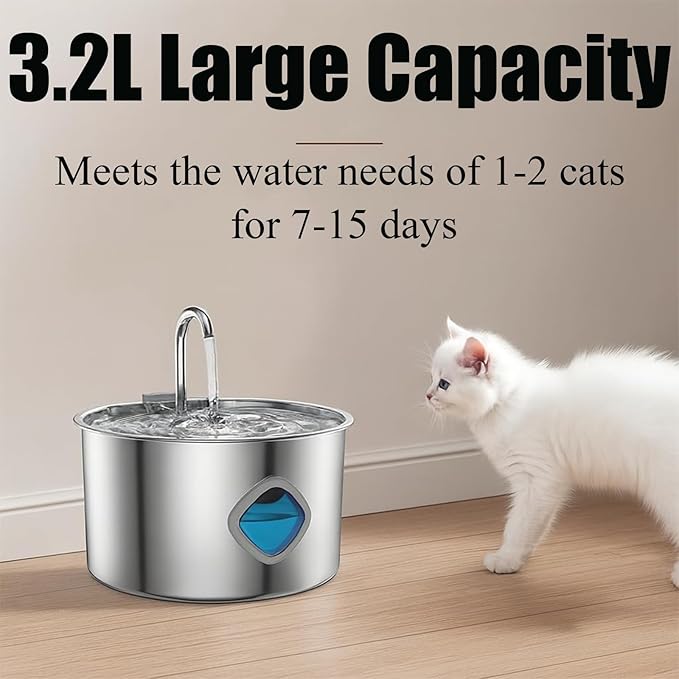 Pawira Water Fountain for Cats, Pawira Cat Fountain, Large Capacity 3.2L/108oz Automatic Pet Water Dispenser with Faucet, Spout Visible Window, Quiet Pump (1 Pc + 2 Filter, One Size)