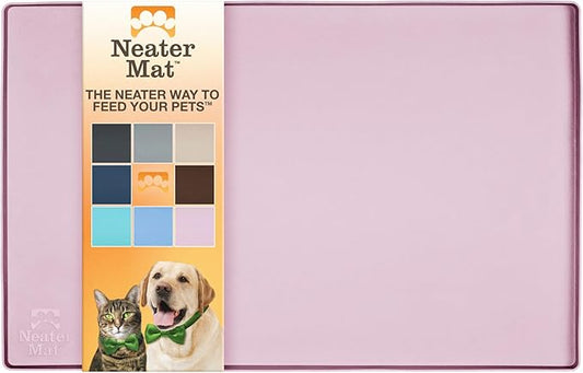 Neater Pet Brands Neater Mat Pet Mats for Food and Water, Cat & Dog Bowl Mat Waterproof Silicone, Feeding Tray, Dog Food Mats for Floors, Placemat w/Raised Edge for Under Bowls, 19” x 12”, Light Pink