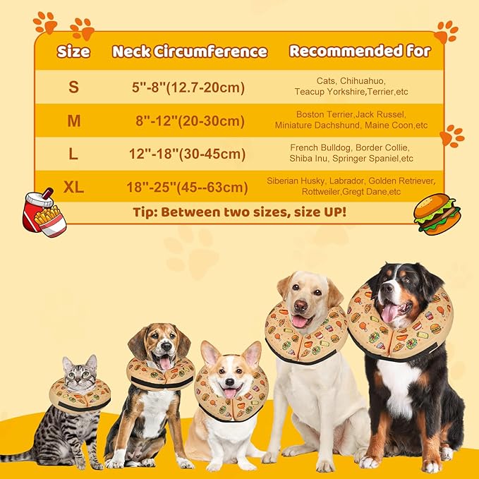Grand Line Hamburger Inflatable Collar for Dogs and Cats, Soft Protective Recovery Cone After Surgery, Blow up Pet Collar Cone, E-Collar Alternative Does not Block Vision (X-Large)