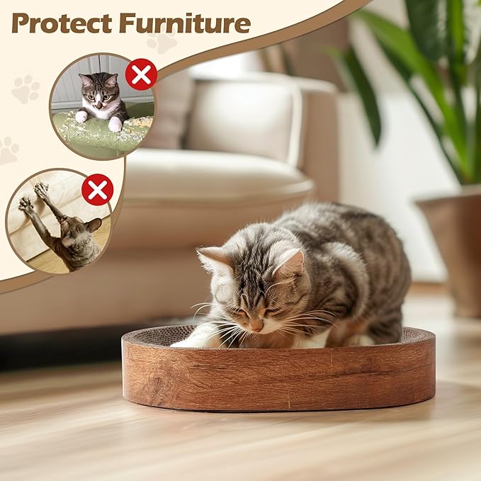ComSaf Cat Scratching Board - Cat Scratcher Bed for Indoor Cats, Corrugated Cardboard Cat Scratch Pad, Durable Oval Cat Scratcher Bed Bowl for Kitten, Furniture Protector