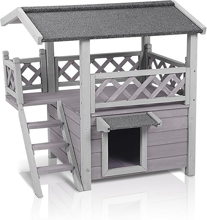 GUTINNEEN Cat House Outdoor Weatheproof Feral Cat Shelter Wooden Cat Condos for Winter Large Balcony(AIR09)