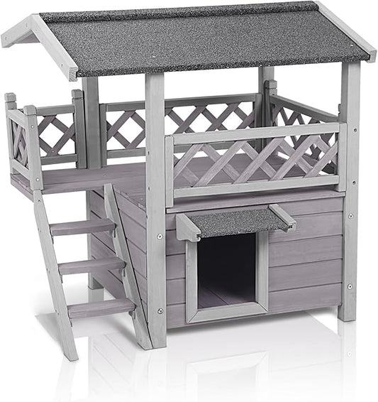 GUTINNEEN Cat House Outdoor Weatheproof Feral Cat Shelter Wooden Cat Condos for Winter Large Balcony(AIR09)