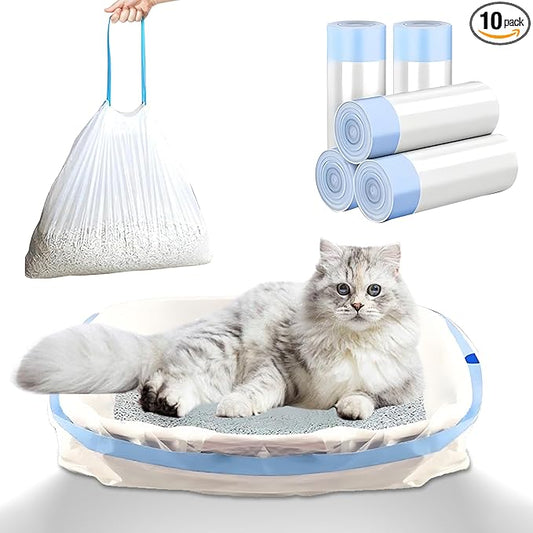 Litter Box Liners, 100 Count Drawstring Cat Box Liners, Tear Resistant Heavy Duty Cat Litter Bags for Litter Box, Pre-Separated for Easy Access, Easy Clean Up, Pet Supplies 25"x 16", White