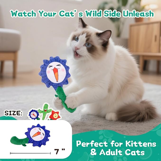 Catnip Toys for Indoor Cats - 3 Pack Kitten Toys with Bell & Crinkle Paper, Soft Plush Cat Kicker & Chew Toy for Bored Cats