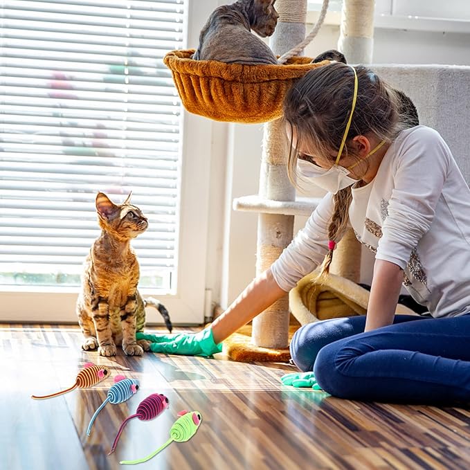 Scicalife Elastic Rope Mouse Toys, Mouse Cat Playing Props, Cat Teaser Interactive Toy Colorful Mouse Toys(Random Color 12pcs)