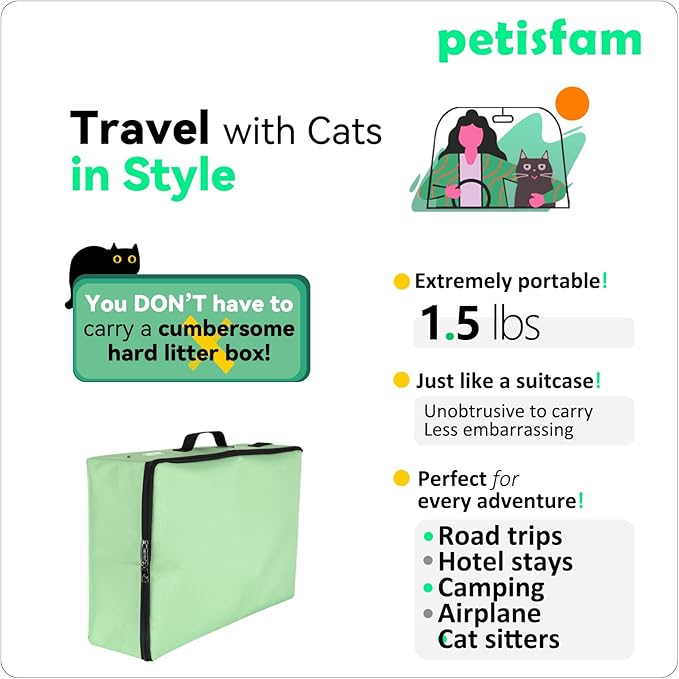 petisfam Portable Travel Litter Box for Easy Drive with Kitty, Large or Multiple Cats. Lightweight for Easy Carry, Sturdy, Leak-Proof, Collapsible
