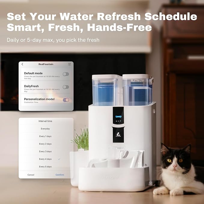 DailyFresh Cat Water Fountain 10L/338 oz Self Refilling, Pet Drinking Fountains for Dogs Indoor, Smart APP 5G WiFi Automatic Water Dispenser Oxygen-Rich, Wastewater Separation, BPA-Free