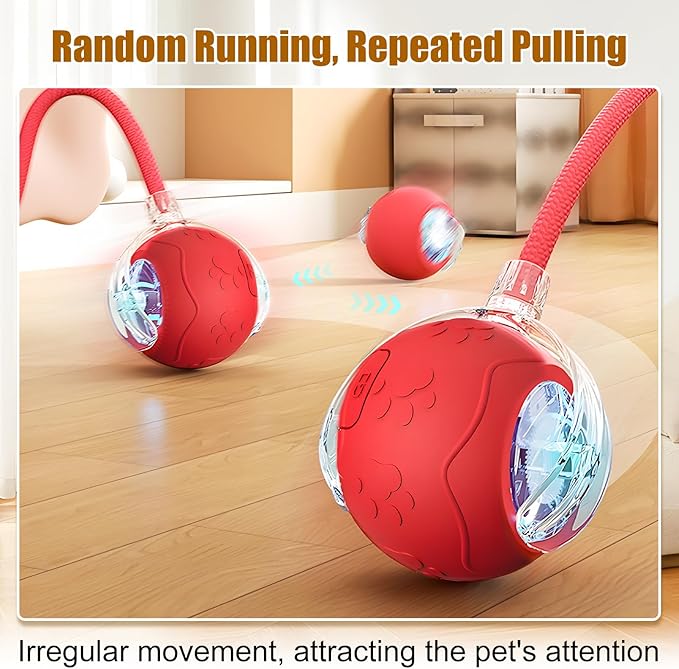 360 Smart Automatic Rolling Pet Ball,Interactive Cat Toys Balls,Automatic Moving Cat Balls,Interactive Cat Toys for Bored Indoor Cats (Red)