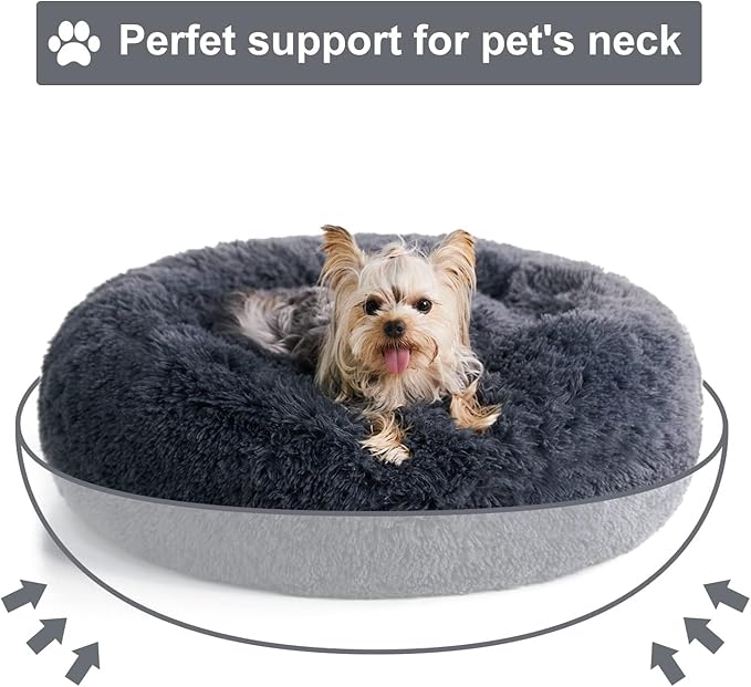 WNPETHOME Calming Dog Beds for Large Dogs, Anti-Anxiety Donut Large pet Bed, Fluffy Faux Fur Plush Pet Bed,Warming Cozy Soft Round Lagre Bed for Jumbo Dogs, Cat Cuddler Cushion Bed
