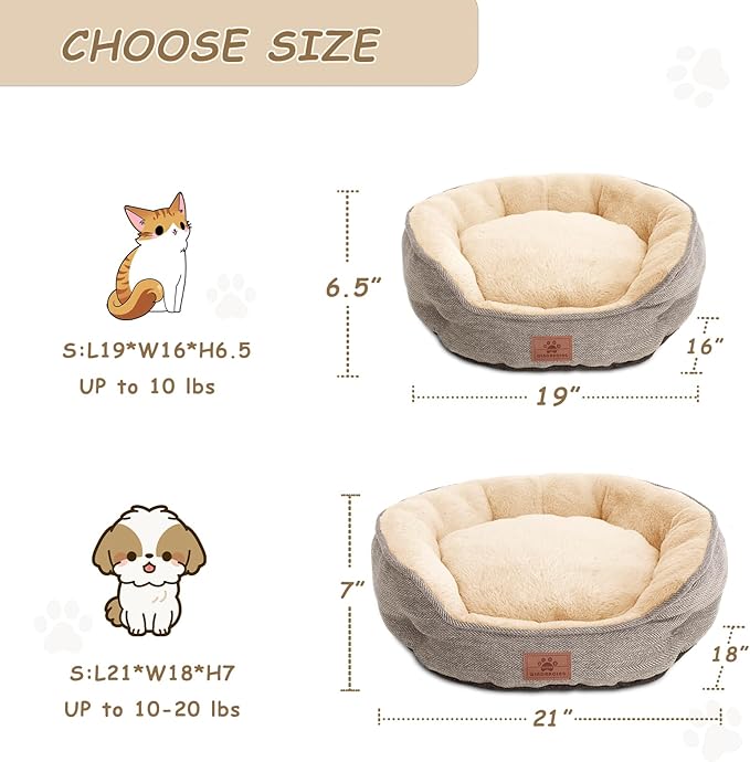 Cat Beds for Indoor Cats, Dog Bed for Small Dogs Breeds, Soft Kennel Bed, Comfy Durable Pet Sleeping Bed, Washable Roun Cat Bed & Non-Slip Bottom, Size 21" L x 18" W x 7" Th