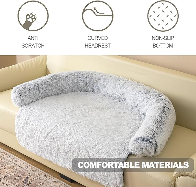 Calming Dogs/Cats Bed Mats, Dog Pad Washable Removable Couch Cover, Plush Long Fur Mat for Pets, Waterproof Lining, Perfect for Small, Medium and Large Dogs and Cats (Gradient Gray, 34"x30")