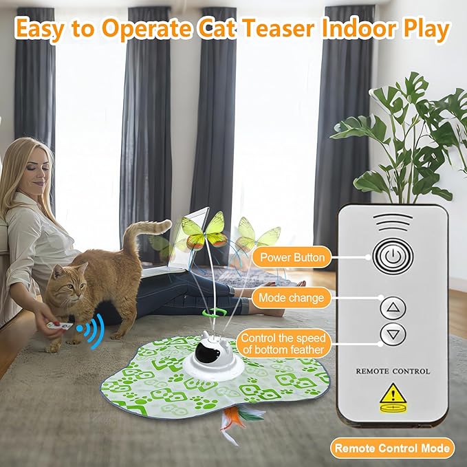 AO LI GEI Interactive Cat Toys Hide and Seek,3 in 1 Cats Rechargeable Interactive Kitten Toy with Remote Control, Automatic Fluttering Butterfly, Moving Ambush Feather,Kitten Indoor Cat Exercise Toy