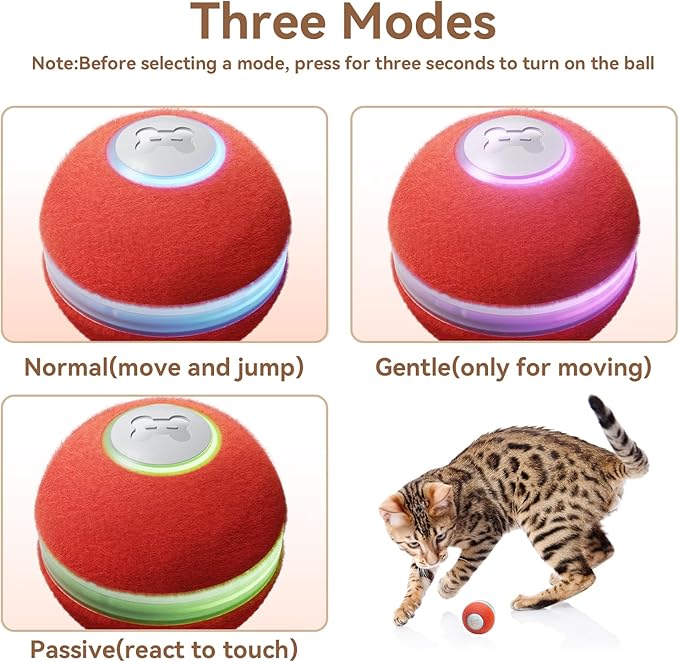 Cheerble Interactive Cat Toys for Indoor Cats, Automatic Cat Ball Toy for Bored Indoor Cats, Electric Kitten Toys with Light, Moving Stimulating Cat Toys,Red