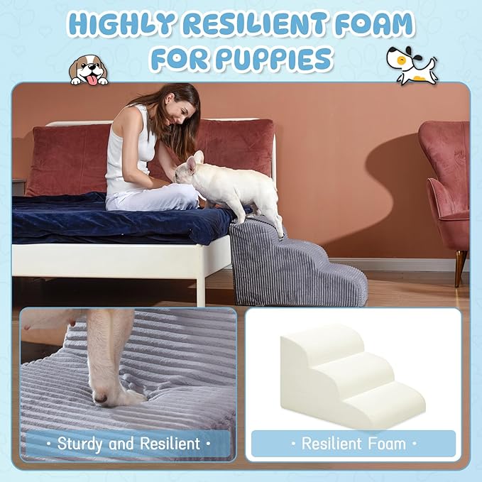 Dog Stairs Steps for High Bed - 2 Steps Pet Steps for Small Dogs and Cats Non-Slip Removable Washable Cover Ramp for Indoor Outdoor Car Couch Sofa(H: 11.8")