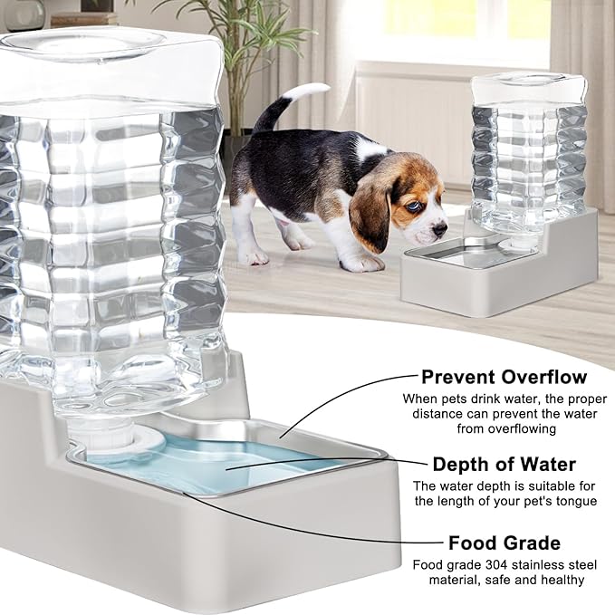 RIZZARI Stainless Steel Pet Water Feeder: 7L Automatic Leak-Proof Gravity Dispenser for Cats Dogs Indoor Outdoor Use(Beige with Filter,7L)