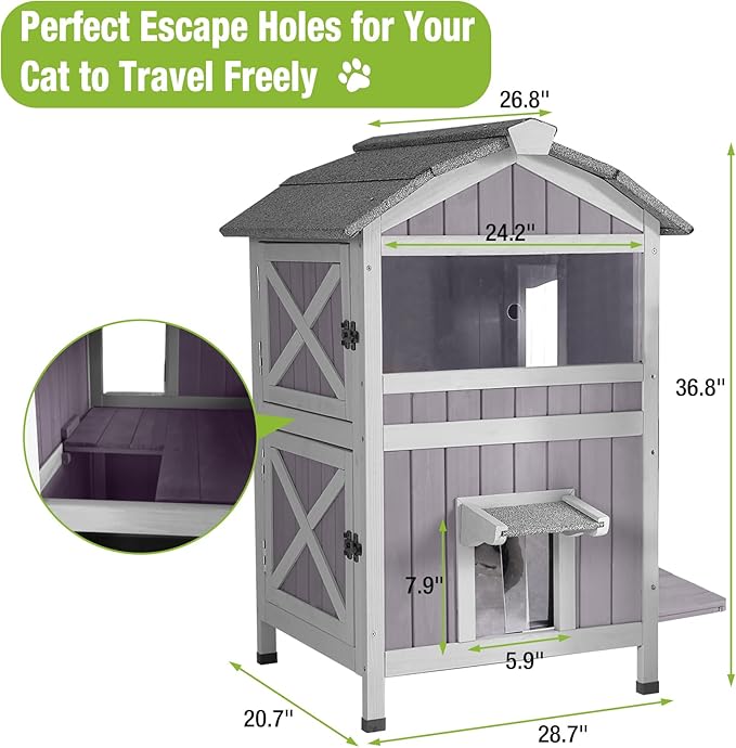 GUTINNEEN Outdoor Cat House Weatherproof Feral Cat Shelter with Escape Doors - 2-Story(AIR94)
