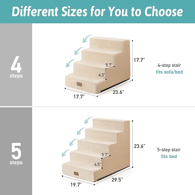 Dog Stairs for Small Dogs, Wider Pet Stairs for High Beds, Non-Slip Dog Steps for Old Cats, Puppies, Small and Medium Dogs (Beige, 17.7x23.6x17.7 inch, 4.0)