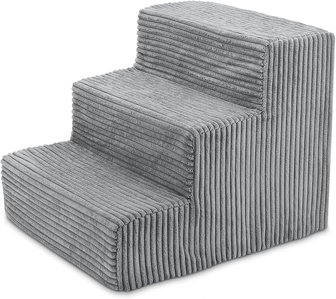 Best Pet Supplies Dog Stairs & Steps - CertiPur-US Made in USA Foam Steps for Small Dogs & Cats, Non-Slip Indoor Balanced Pet Step Support, Dog Ramp, No Assembly, Gray, 3-Step (13.5-inch Height)