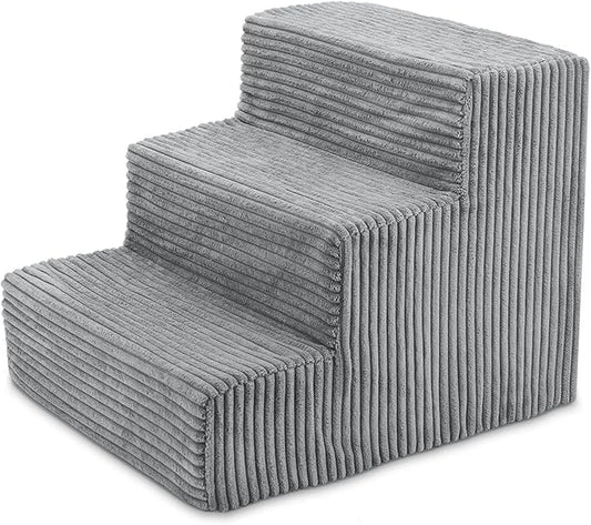 Best Pet Supplies Dog Stairs & Steps - CertiPur-US Made in USA Foam Steps for Small Dogs & Cats, Non-Slip Indoor Balanced Pet Step Support, Dog Ramp, No Assembly, Gray, 3-Step (13.5-inch Height)