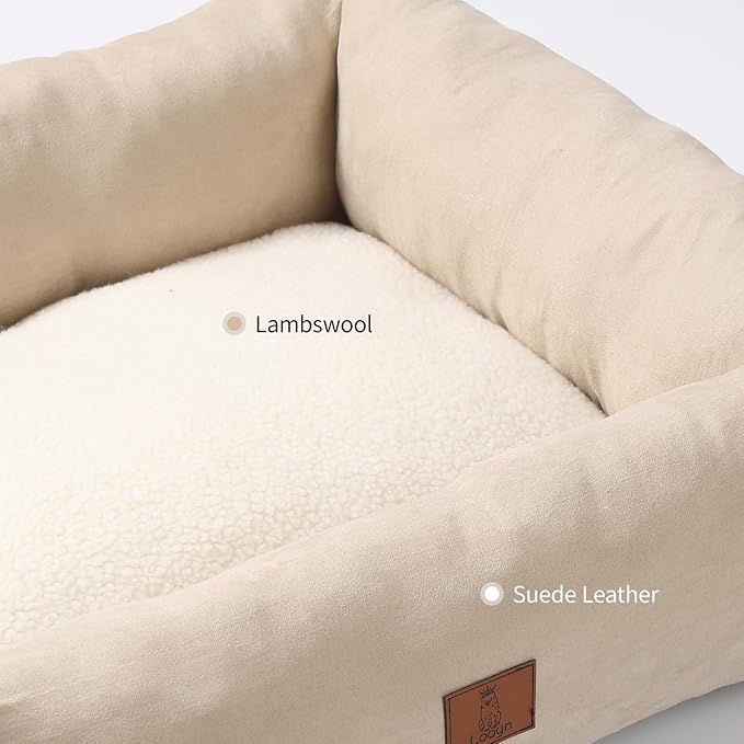 20In Dog Bed for Small Medium Sized Dogs and Cats - Washable Rectangle Puppy Bed for Indoor Outdoor, Cozy Pet Bed with Support Pillow & Non-Slip Bottom(Beige, Small)