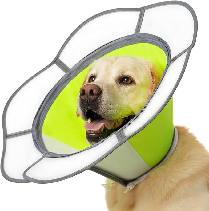 Soft Dog Cone Collar After Surgery Recovery,Adjustable E-Collar with Removable Shield,Lightweight,Breathable Anti-Licking Protective Cone for Large,Medium,Small Pets (Neon Green, XL (Neck:17''-22''))