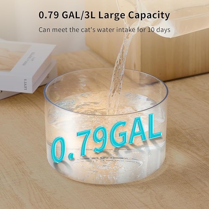 Cat Water Fountain Stainless Steel Lid, 3L/101oz Pet Water Fountain, Dog Waterer with Quiet Pump and 4-Layer Filtration