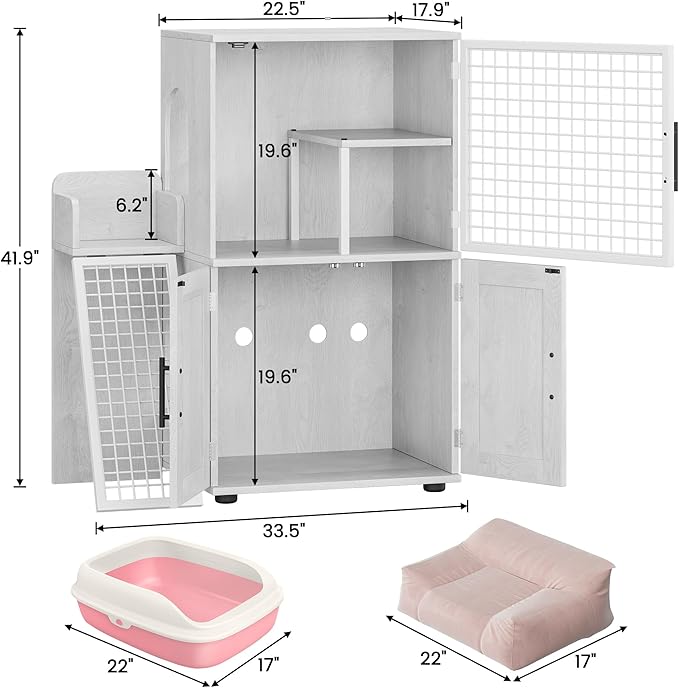 Cat Litter Box Furniture, Modern Cat Cabinet with Side Door, Double Layer Hidden Litter Box Enclosure & Pet House, Villa Style Cabinet with Side Door and Ladder for Indoor Cats