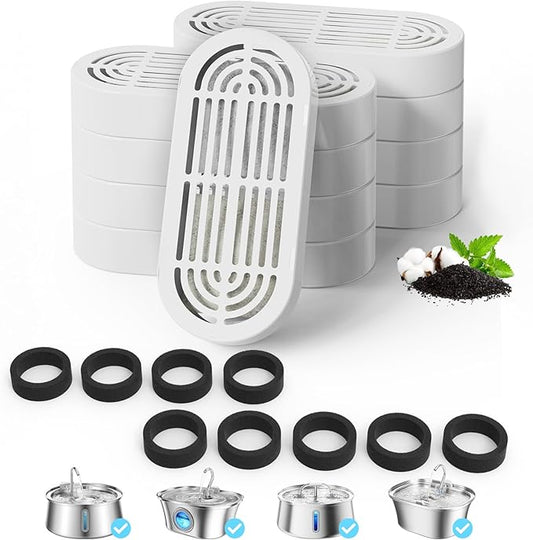 9 Packs Cat Water Fountain Filter for 3.2L/108oz Cat Drinking Fountain and 4L/134oz Stainless Steel Pet Water Fountain(9 Filters & 9 Pre-Filter Sponges)