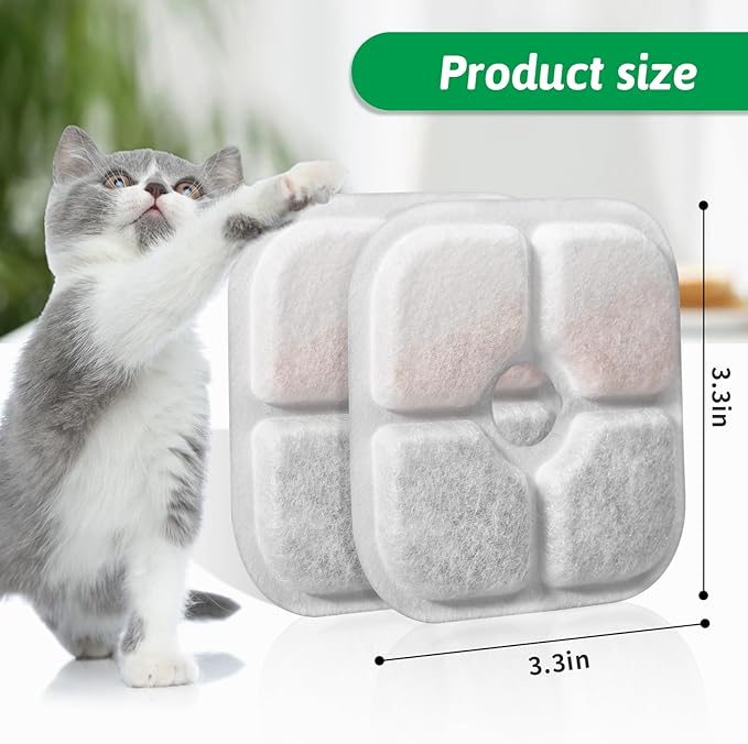 Cat Water Fountain Replacement Filters Fit for 2.5L Fountain with Whiskers Pattern Triple Action Water Pet Cat Drinking Fountain Filter Pack of 16