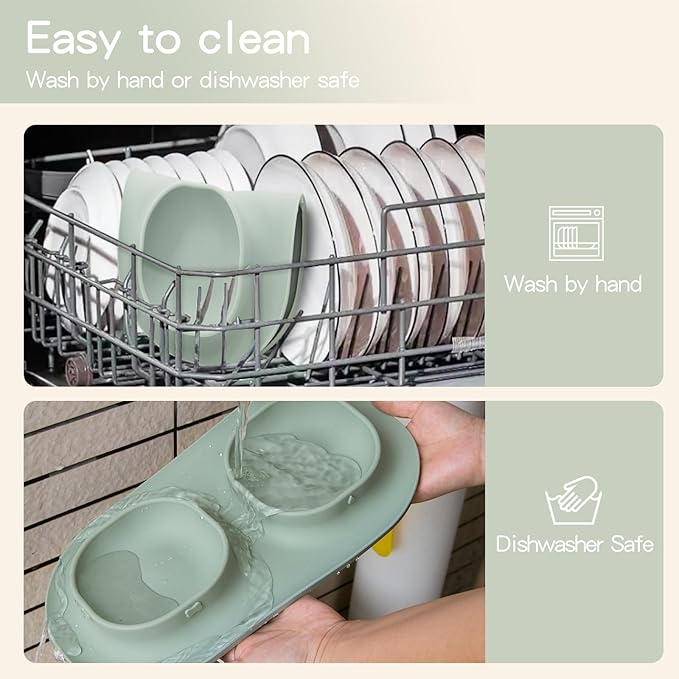 Dog Food Bowls Pet Bowls & Dog Water Bowls with No-Spill and Non-Skid, Feeder Bowls with Dog Bowl Mat for Small Medium Large Size Dogs Cats Puppy Pets, Dog Dishes (Green)