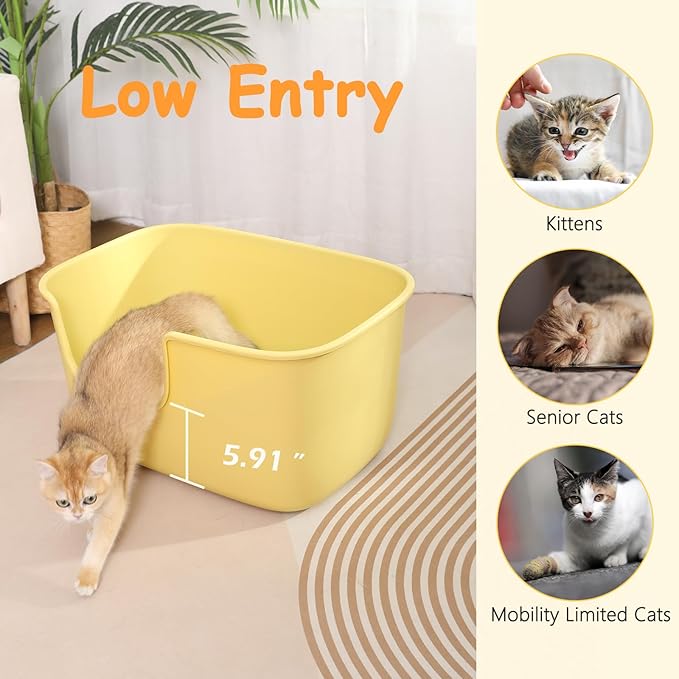 SpaceTime Extra Large Litter Box with High Sides & Low Entry,XL Anti-Splashing Kitty Litter Pan,Jumbo Multi Cat Litter Box,Tool-Free Assembly,Easy to Clean (Grey)