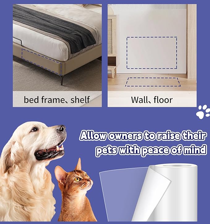 Cat Scratch Furniture Protector: Cat Anti Scratch Tape - Door Protector from Dog Scratching - Clear Training Self Adhesive Tape for Carpet, Sofa, Couch, Door(Transparent, 11.8" x 6.56FT)
