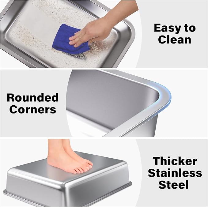 Stainless Steel Litter Box 2 Pack,Small to Medium Litter Box for Kittens 17.7" x 13.7" x 4",Easy Clean Non Stick Easy Entry No Smell Metal Litterbox for Cat Kitty/Rabbits