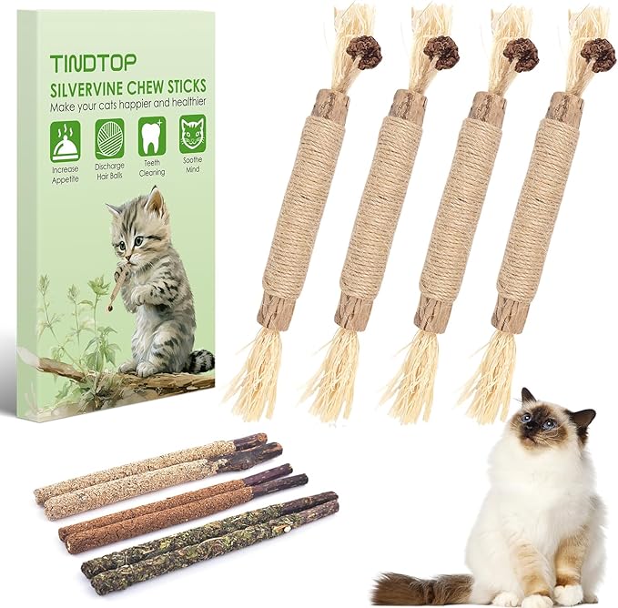 Silvervine Chew Sticks for Cats, 10 Pack Natural Catnip Chew Toys for Kittens Teeth Cleaning, Matatabi Dental Care, Increase Appetite, Calm Cat Anxiety and Stress, Aggressive Chewers Cat Dental Toy