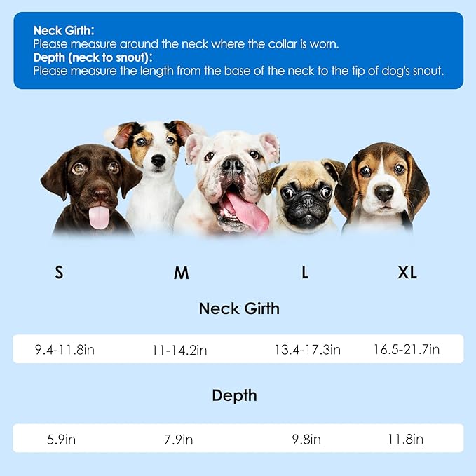 SAWMONG Soft Cone for Dogs, Dog Cones for Medium Dogs, Adjustable Pet Recovery Collar to Stop Licking, Comfy Elizabeth E-Collar for Dogs After Surgery Alternative (M,Blue)