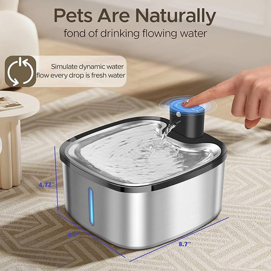 Wireless Cat Water Fountain Stainless Steel, 118oz/3.5L Cordless Automatic Pet Water Dispenser for Cats Indoor, with Motion Sensor, Ultra Quiet Pump, Rechargeable & Multi-Filtration