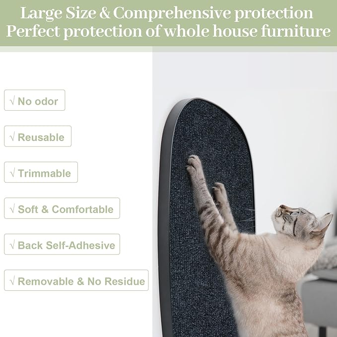 Uranshin Cat Scratch Mat, Trimmable Self-Adhesive Furniture Protector, Scratching Post Carpet 78.7"x15.8" Couch Protector From Claws (Dark Grey)