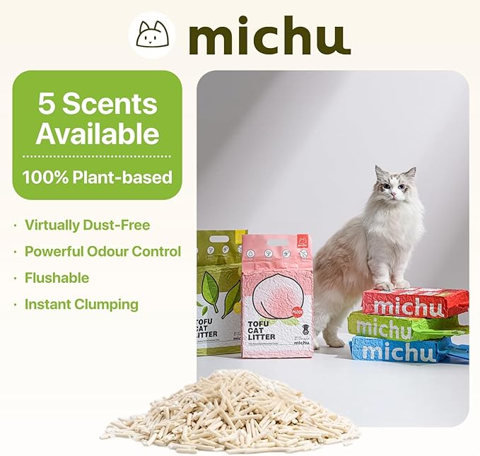 Tofu Cat Litter Natural Clumping Tofu Cat Litter, Fast Clumping and Easily Scoop-able 5.5lb/88oz 5 Scents - Watermelon, 6 Pack