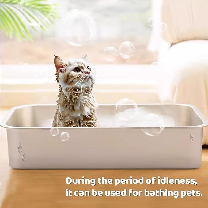 Cat Litter Box - Kitty Litter Boxes-Metal High Sided Cat Pan, Indoor Litter Tray, No Smell, Easy to Clean, Pet Toilet Supplies for Kitten, Kitty, Rabbit