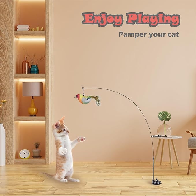 Cat Toys for Indoor Cats,Interactive Cat Toys for Bored Indoor Adult Cats 7 Pack Cat Teaser Cat Toys, 2 Pack Flexible Steel Wire and 4 Pcs Replacement Feather Refills with Balls and Birds