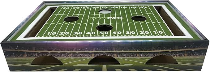 NFL Los Angeles Rams Football Stadium Cat Scratcher Find & Play Box With 2 Jingle Bell Balls - Game Day Toy, Field Felt Scratcher, Play and Lounge Stimulating Game