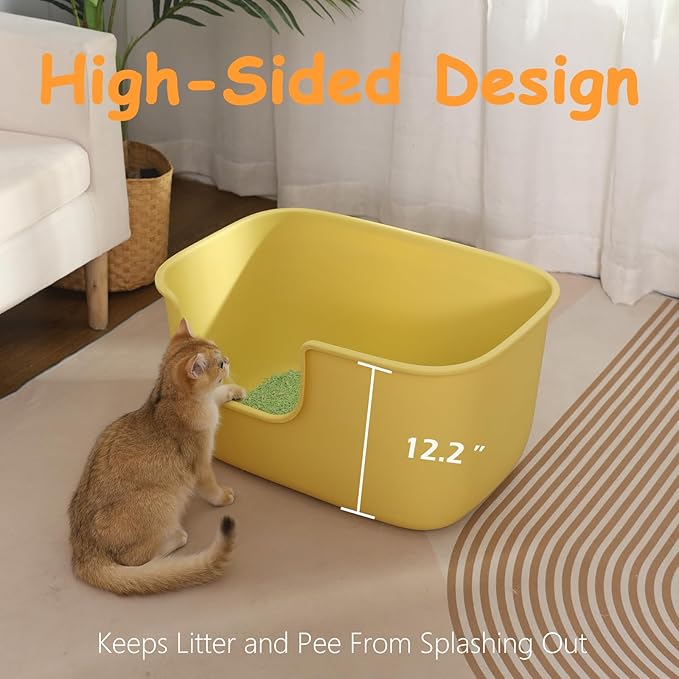 SpaceTime Extra Large Litter Box with High Sides & Low Entry,XL Anti-Splashing Kitty Litter Pan,Jumbo Multi Cat Litter Box,Tool-Free Assembly,Easy to Clean (Grey)