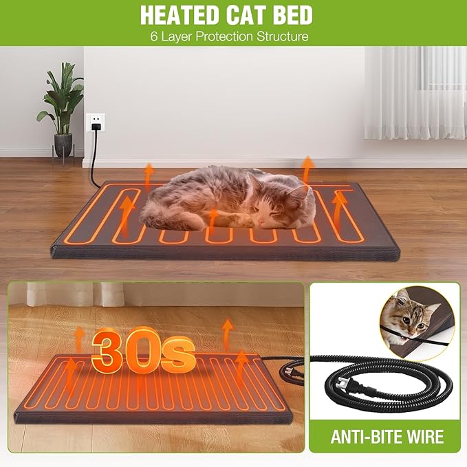 Gutinneen Heated Cat House Outdoor Feral Kitty Shelter with Insulated & Heated Liner Weatherproof Roof Cat Home for Winter,Roomly