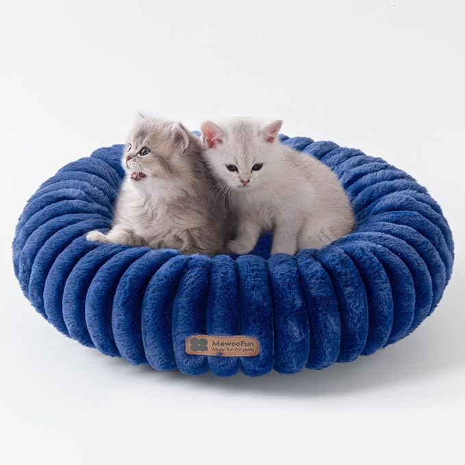 MEWOOFUN Donut Dog Beds for Small Dog, Calming Bed Round Cute Puppy Bed with Non-Slip Bottom, Fluffy Washable Pet Bed for Puppy and Kitten (Navy Blue, XS (20x20x6))