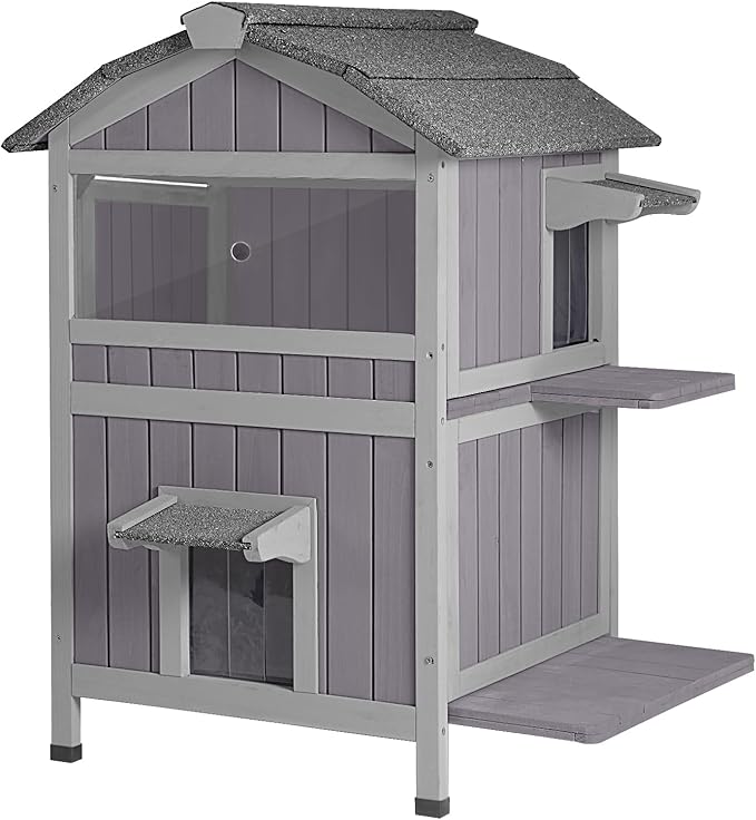 Aivituvin Outdoor Cat House,Two-Story Feral Cat Shelter,Weatherproof Cat Enclosure for Winter with Escape Doors