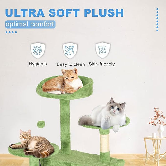 FDW Cat Tree 54in Cat Tower Multi-Level Durable Cat Scratching Post & Cozy Fun Cat Jumping Platform Space Saving Cat Condo Pet Play House for Indoor Cats,Green