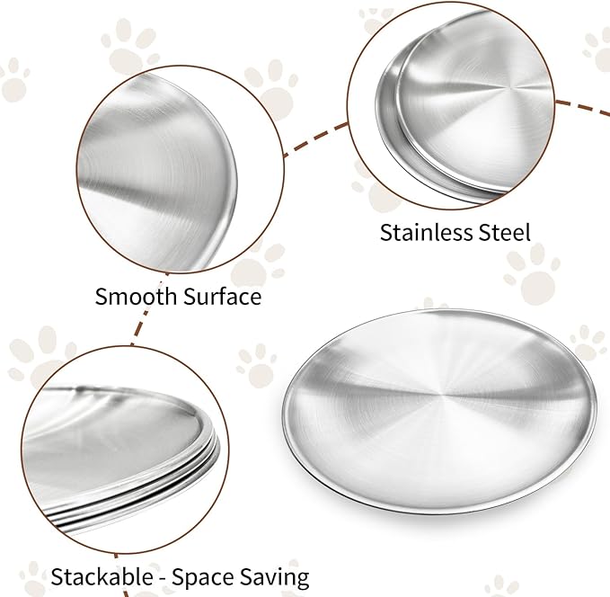 Fhiny 12 PCS Stainless Steel Cat Dish Set, 5.5", Wide Whisker Friendly Cat Bowls Shallow Kitten Feeding Plate Replacement Basic Small Pet Bowl Metal Flat Cat Dish for Stray Cats Dogs (5.5" Dia)