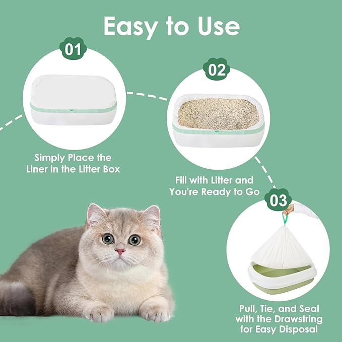 60 Count 36"x18" Large Litter Box Liners,XL Jumbo Drawstring Extra Thick Cat Litter Bags,Extra Durable Cat Litter Bags for Pet Supplies