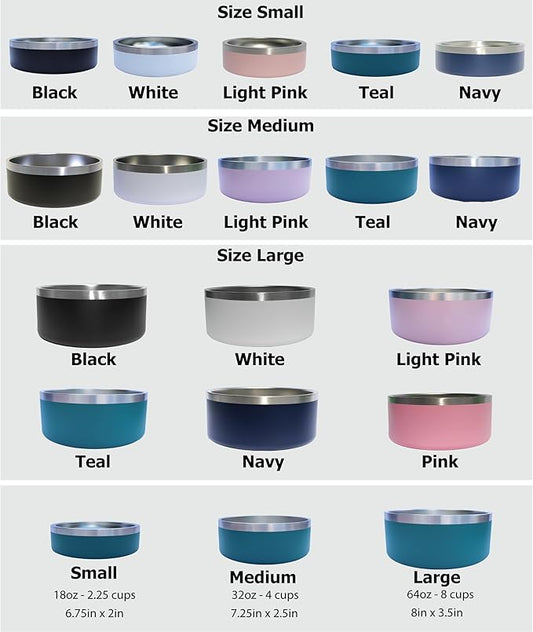 Custom Dog Bowl with Paws and Name - Engraved, Nonslip, Personalized, Custom Cat Bowl, 304 Stainless Steel, Feeding, Pet Supplies (Navy, Large -64oz)