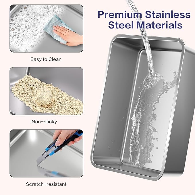 XXXL Stainless Steel Litter Box with Lid,Extra Large 28"L*20"W*18.1"H Metal Cat Litter Boxs,Jumbo Enclosed Removable Litter Box High Sides For Big Cats,with Cat Litter Scoop, Leak-Proof, Easy to Clean